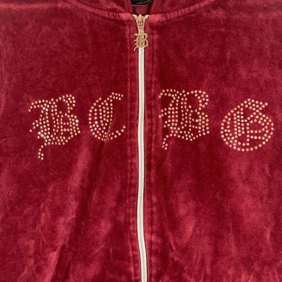 BCBG MaxAzria Vintage Red Velvet Zip-Up Sweater - Picture 2 of 9